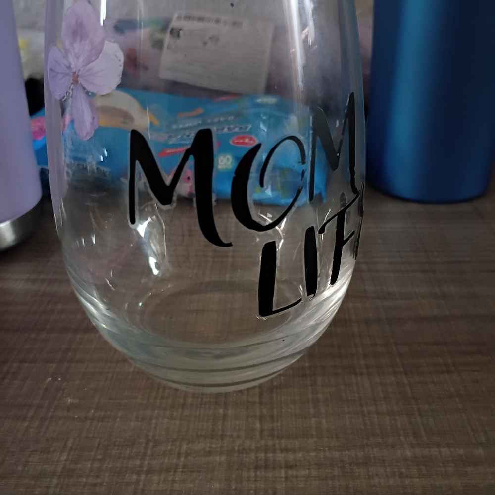Mom Life Glass with Purple Flower